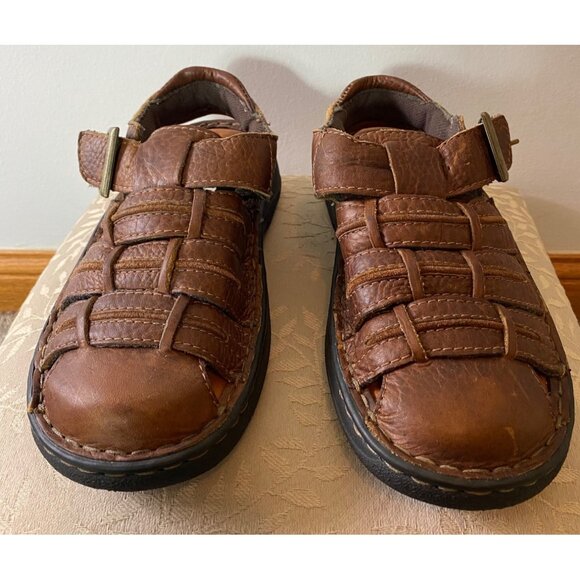 Gbx Brown Leather Closed-Toe Chunky Sandals Adjustable Strap Cushioned Soles 7M - Picture 4 of 9